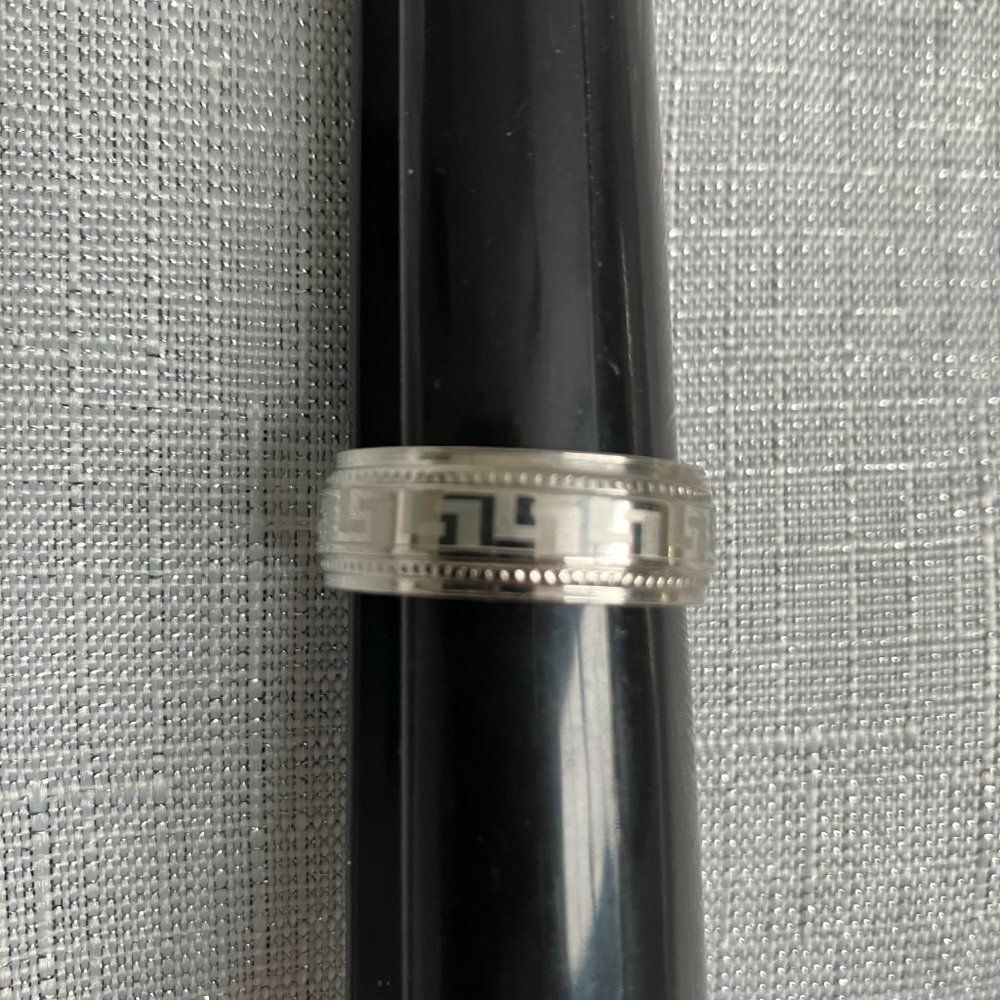 Silver Stainless Steel Ring Size 11 (Women) with Geometric Pattern